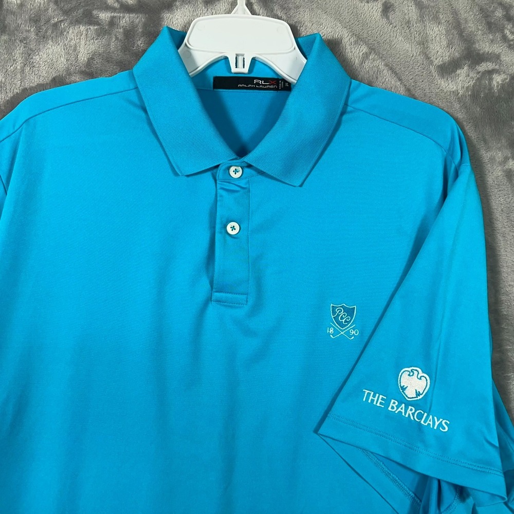 RLX Ralph Lauren Plainfield Country Club Golf Polo Shirt Mens XL Barclays Blue